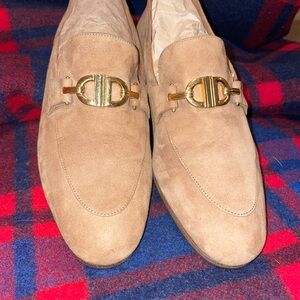 Dior Beige Suede Loafers with Gold Accent